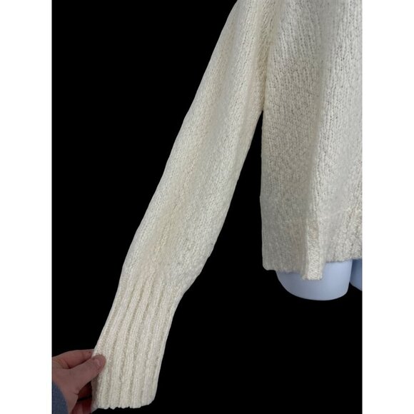 J Crew Womens Ivory Wool Alpaca Blend Chunky Knit Cowl Neck Sweater Size L - Picture 4 of 11